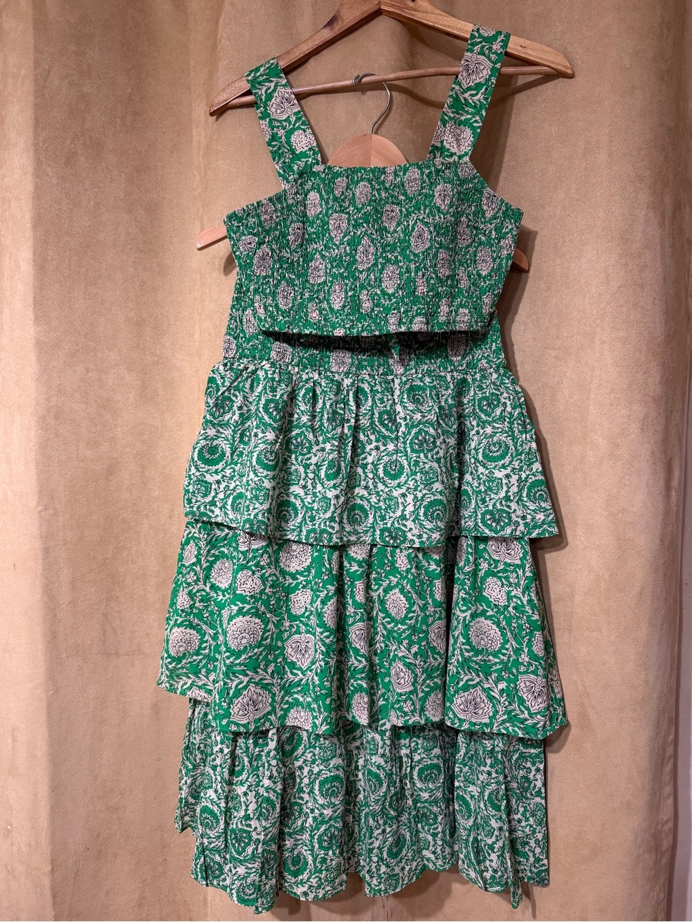 House Of Harlow Green floral Cotton Tiered skirt set